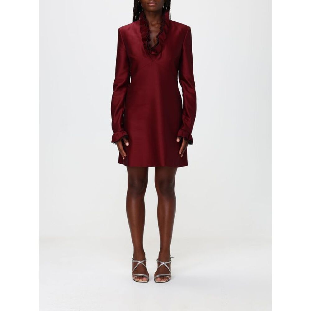 Long-Sleeve Satin Mini Dress Alberta Ferretti With A V-Neck And Ruffle Collar